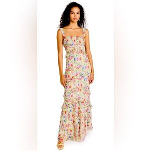 SALONI Silk Georgette Ruffled Floral Maxi Dress